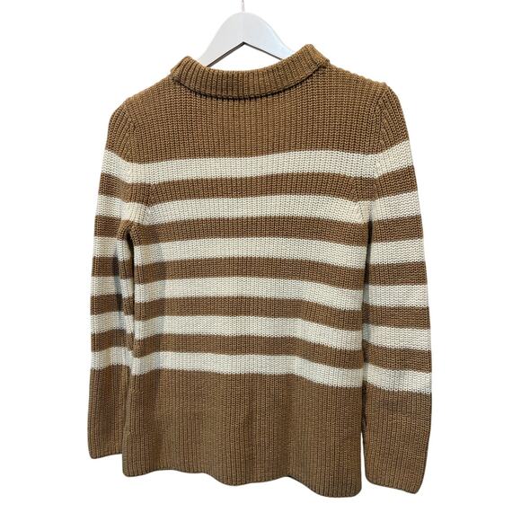 Talbots Womens Petite Medium Mock Neck Sweater Shaker Stitch Tan Cream Stripe - Picture 3 of 11